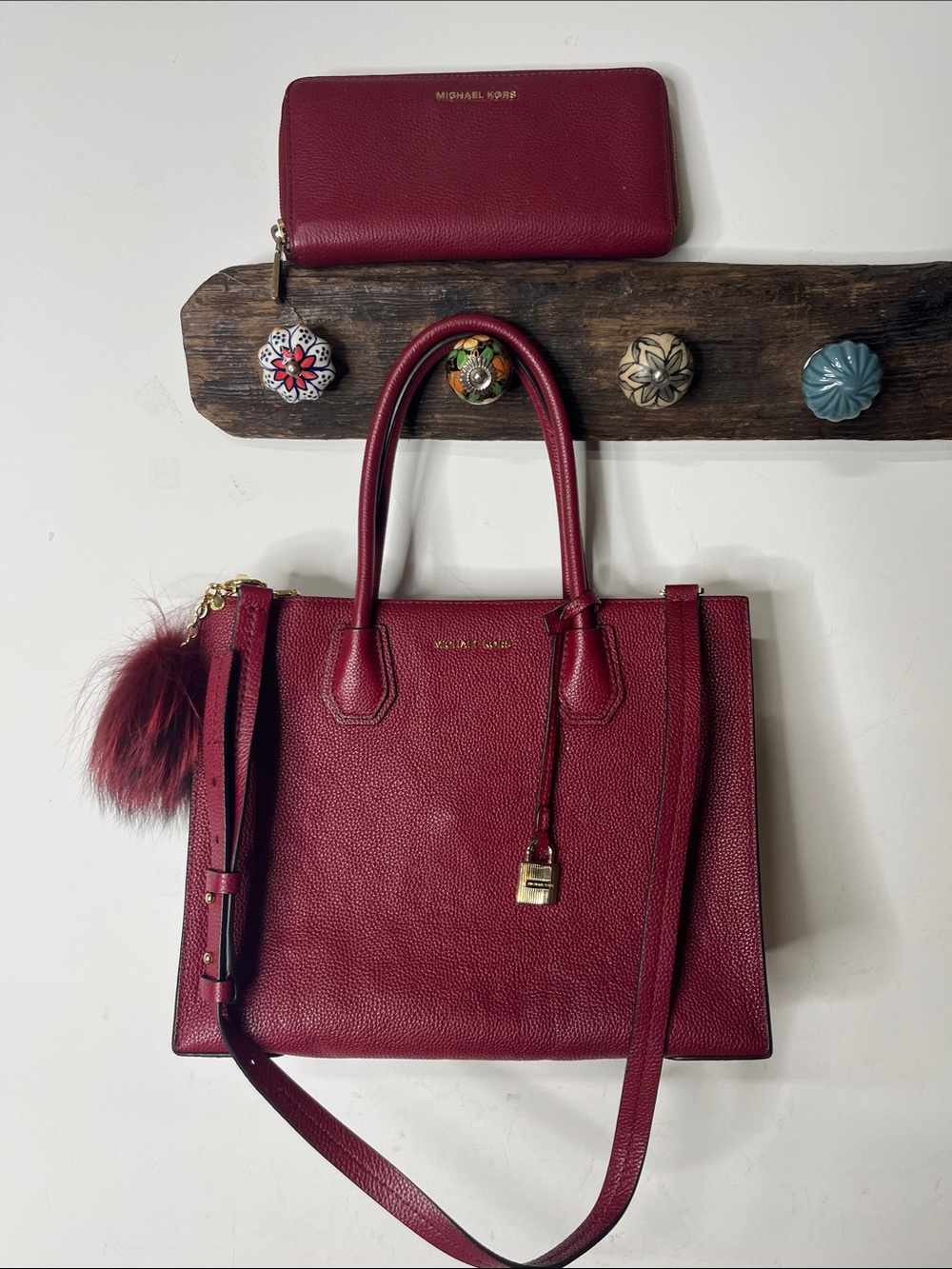 Michael Kors Mercer Leather Bag & Wallet Deep Red - Ox Blood Color EUC